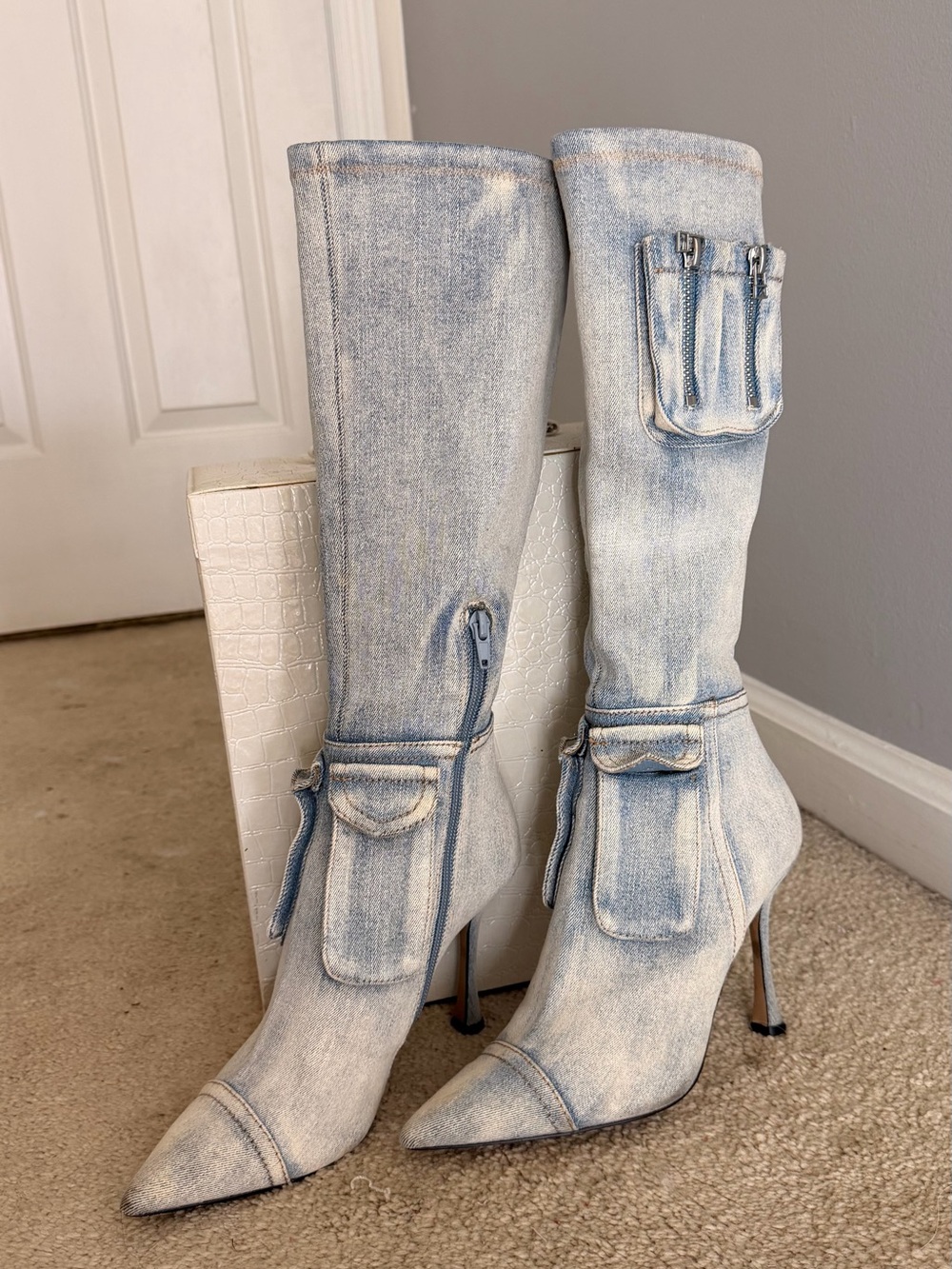 Steve Madden Denim Blue Knee-High Stiletto Boots
